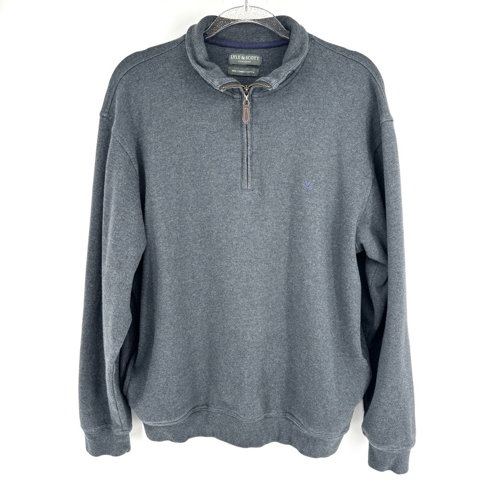 LYLE & SCOTT Men's Charcoal Gray Combed‎ Cotton 1/4 Zip Mock Neck Sweater Large